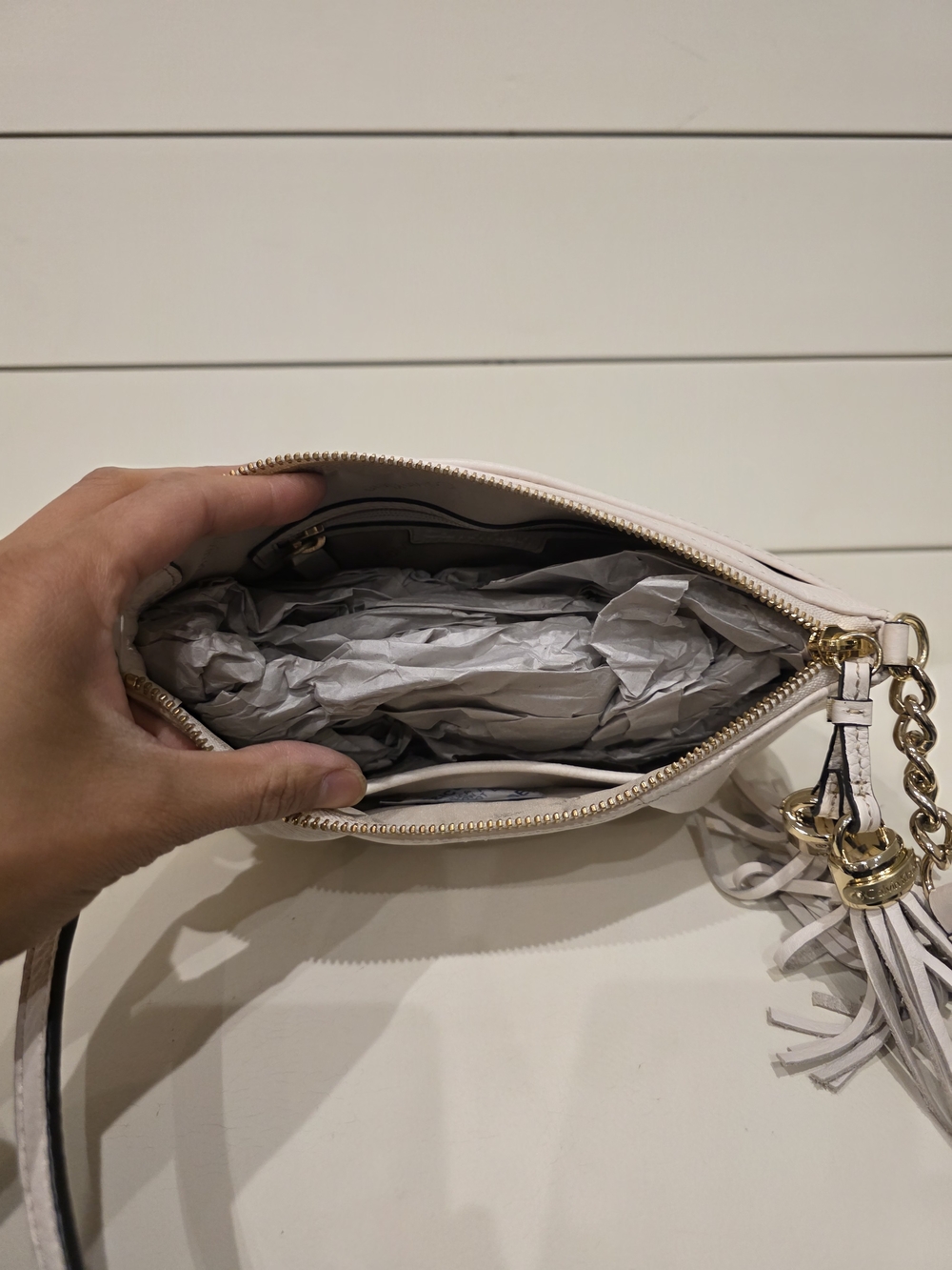 Calvin Klein Cream Leather Tassel Clutch - Picture 5 of 5